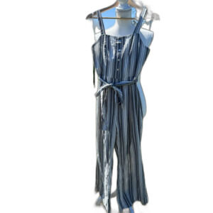 NWT Savanna Jane Jumpsuit Medium Gray White Stripe Coastal